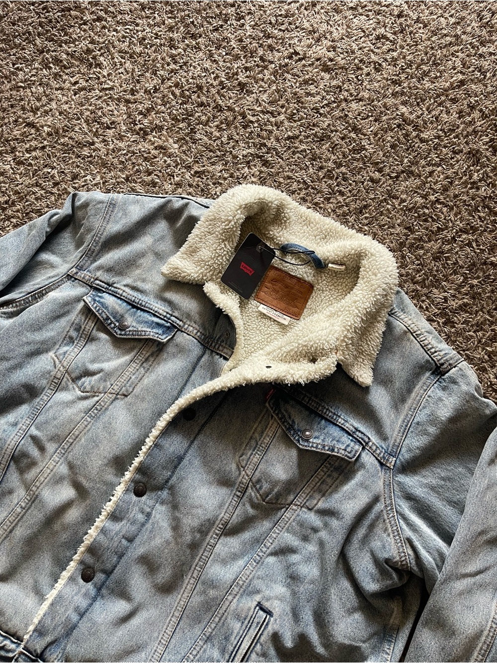 NWT Levi's Premium Men's Sherpa Trucker Jacket Blue Denim Big & Tall 3XL
